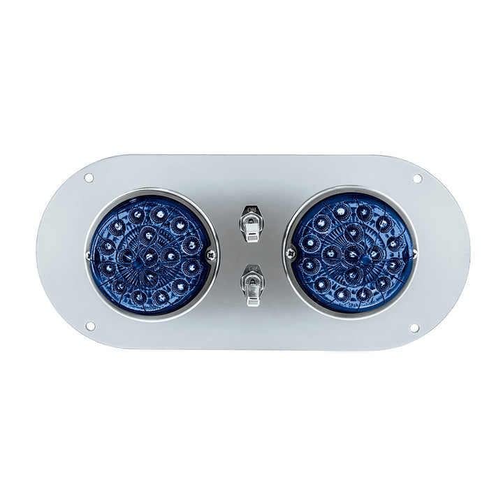 304 Stainless Steel Above Door Dome Light Kit With 2 x 17 LED Double Fury Watermelon For KW &amp; PB Trucks - Red &amp; Blue LED