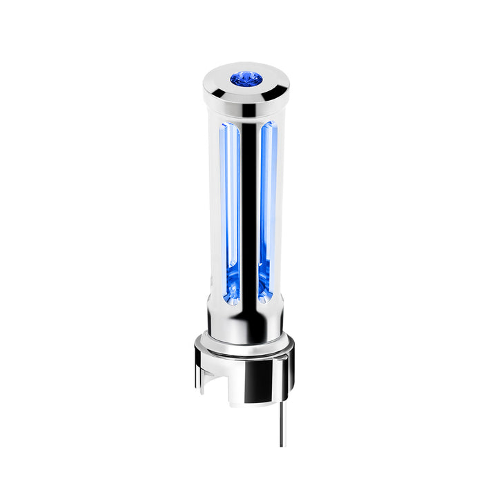 Thread-On Chrome Sonoma Style Gearshift Knob With LED 13/15/18 Speed Adapter - Blue Crystal/Blue LED