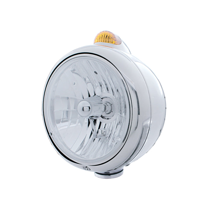 Stainless Steel Guide 682-C Headlight Crystal H4 &amp; Dual Mode LED Signal - Amber Lens