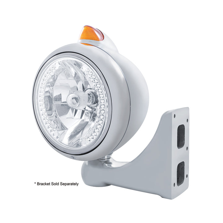 Chrome Guide 682-C Headlight H4 With White LED &amp; Original Style LED Signal - Amber Lens