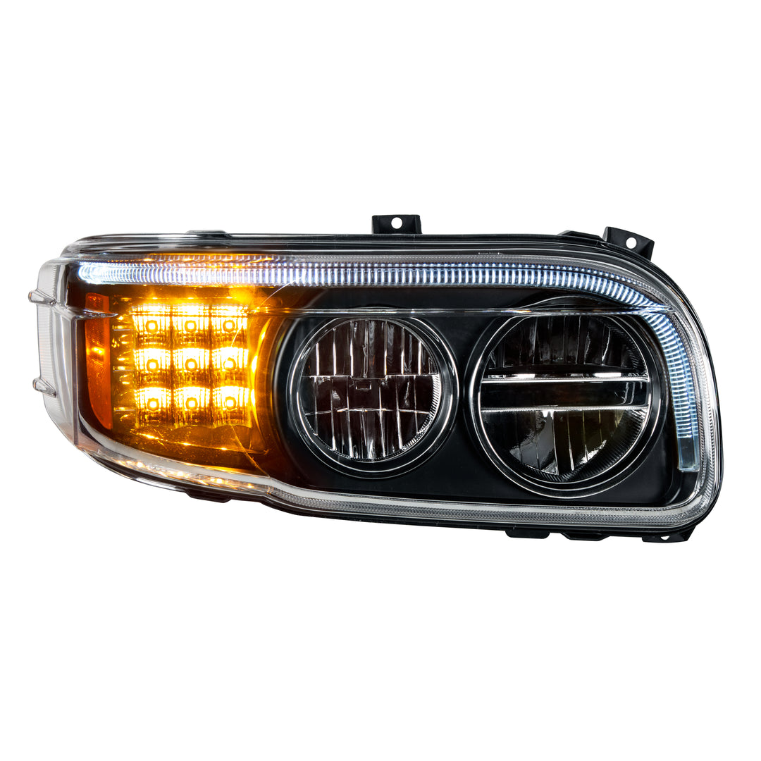 Blackout LED Headlight With LED Turn &amp; Position Light Bar For 2008-2023 Peterbilt 389 - Passenger