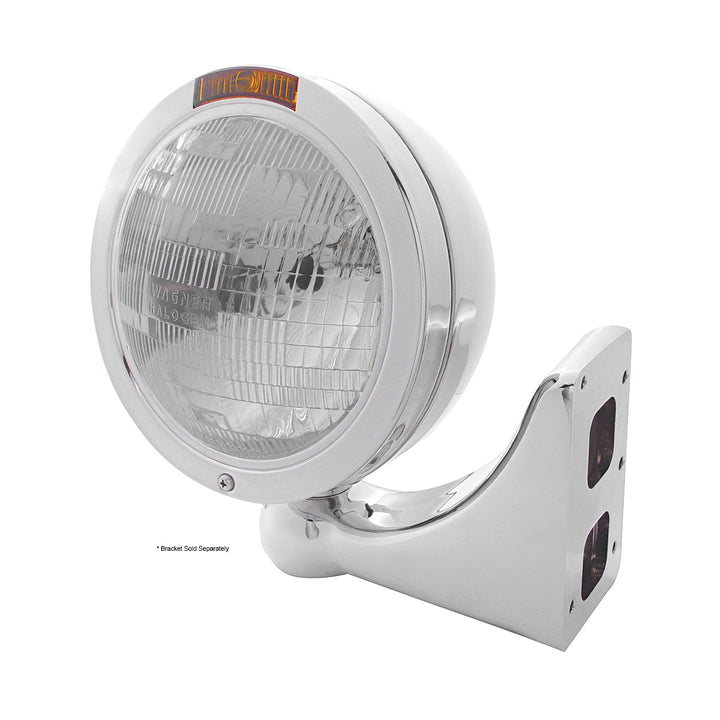 Stainless Steel Bullet Classic Headlight H6024 Bulb &amp; Turn Signal - Amber Lens