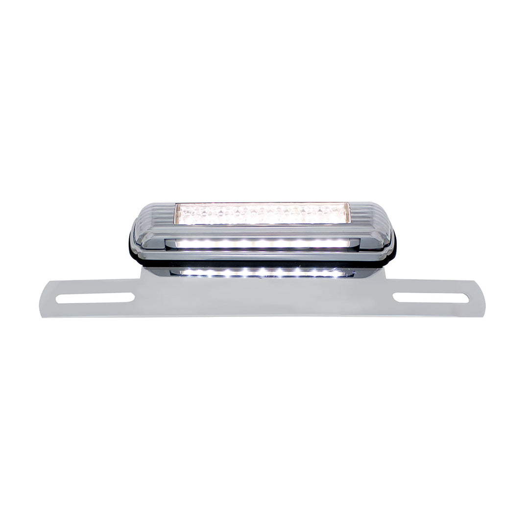 Chrome License Plate Light &amp; Bracket With White LED Backup Light - White LED/Clears Lens