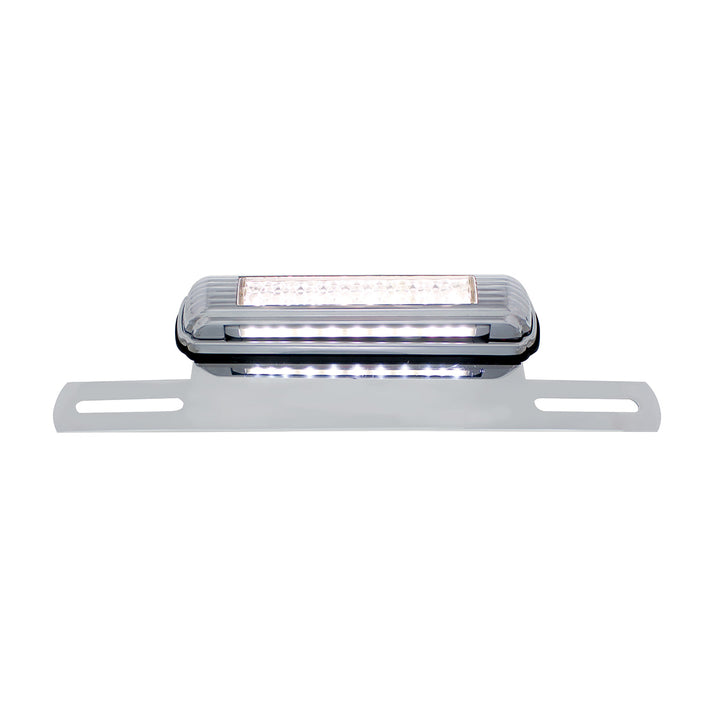 Chrome License Plate Light &amp; Bracket With White LED Backup Light - White LED/Clears Lens