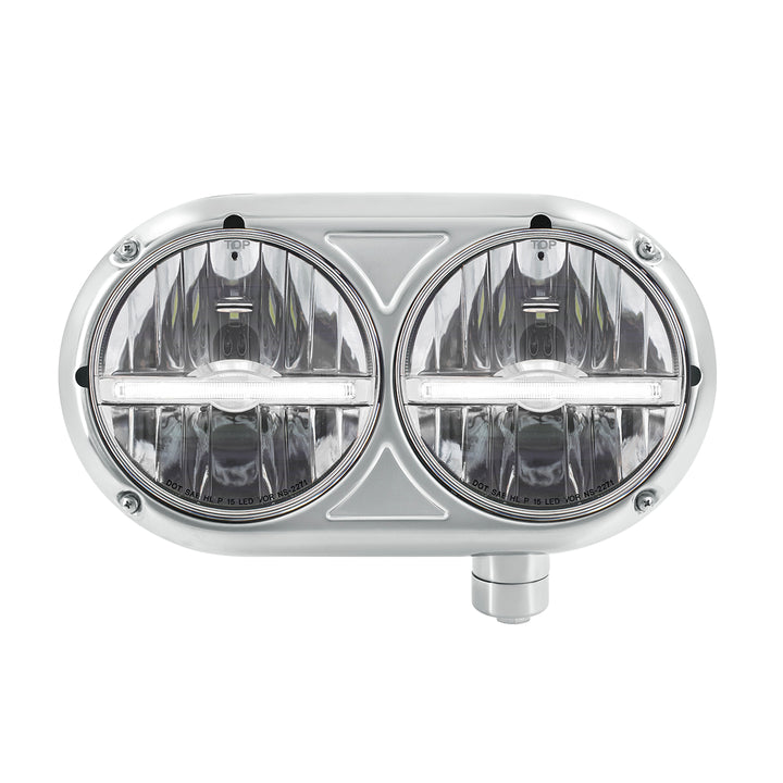 Headlight Assembly With 304 Stainless Steel Housing &amp; LED Headlights W/White LED Position Light For Peterbilt 359 - Passenger