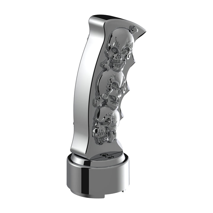 Thread-On Skulls Pistol Grip Gearshift Knob With Chrome 9/10 Speed Adapter - Chrome