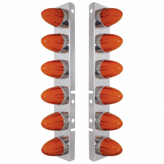 Stainless Steel Front Air Cleaner Brkt With 12 x 9 Amber Hi/Lo LED GloLight Watermelon Grakon Lights For Peterbilt - Amber Lens