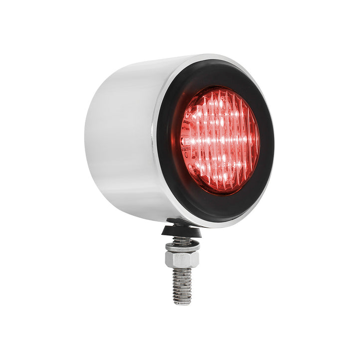 Stainless 2-1/2" Double Face Light With LED Lights &amp; Grommets - Amber &amp; Red LED/Clear Lens