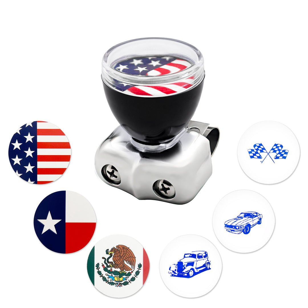 Vintage Steering Wheel Spinner With Clear Removable Top &amp; Additional Flag Inserts