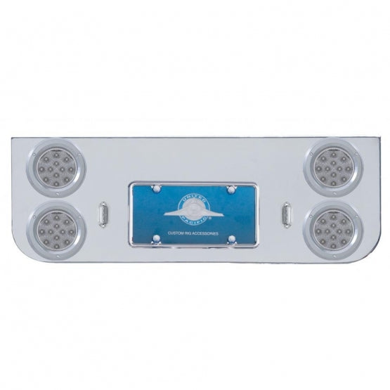 Chrome Rear Center Panel With Four 12 LED 4" Reflector Lights &amp; Bezels - Red LED/Clear Lens