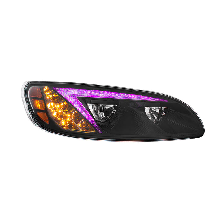 Black LED Headlight With Color Changing Position Light Bar For Peterbilt 386 (2005-2015) &amp; 387 (1999-2010) - Passenger