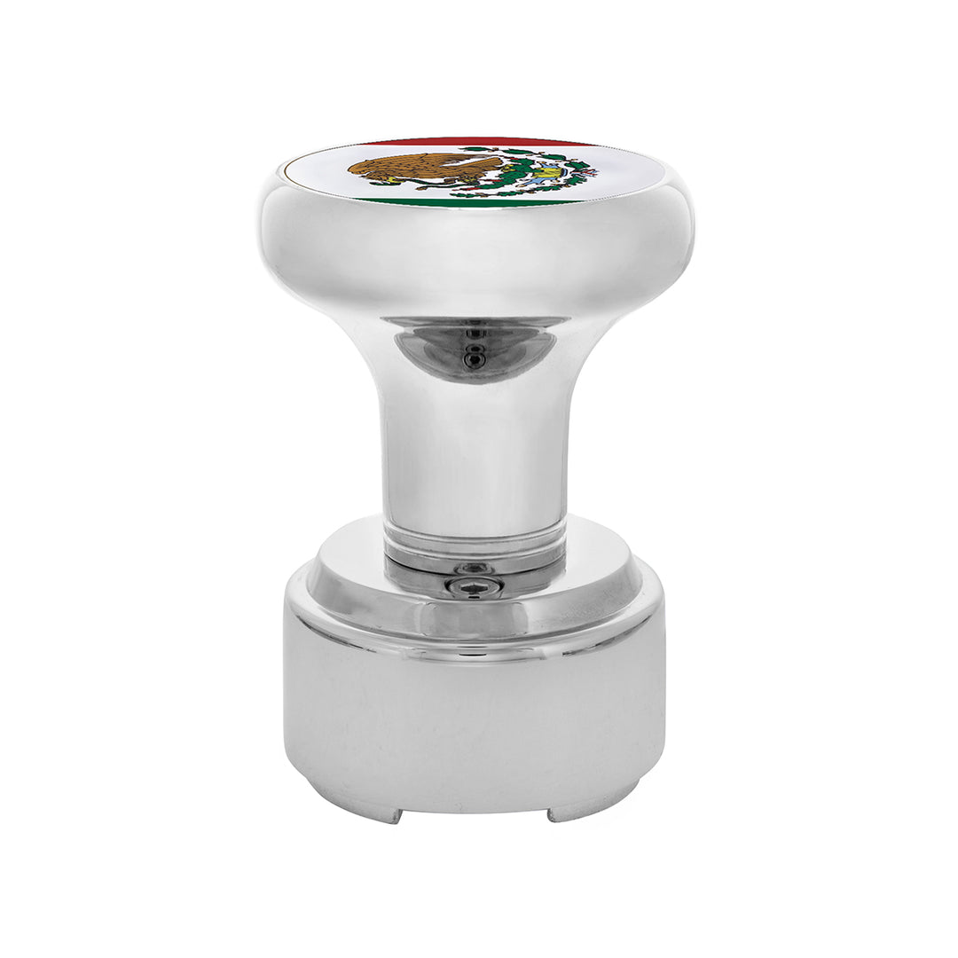 Thread-On Gearshift Knob With 9/10 Speed Adapter &amp; Mexico Flag Sticker - Chrome