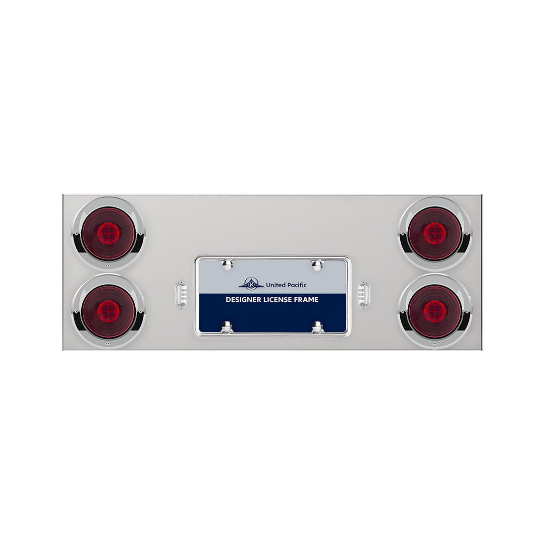 33-3/4" Stainless Rear Center Panel With 4 x 13 LED 4" Abyss Lights &amp; Visors - Red LED/Red Lens
