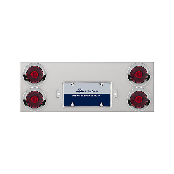 33-3/4" Stainless Rear Center Panel With 4 x 13 LED 4" Abyss Lights &amp; Visors - Red LED/Red Lens