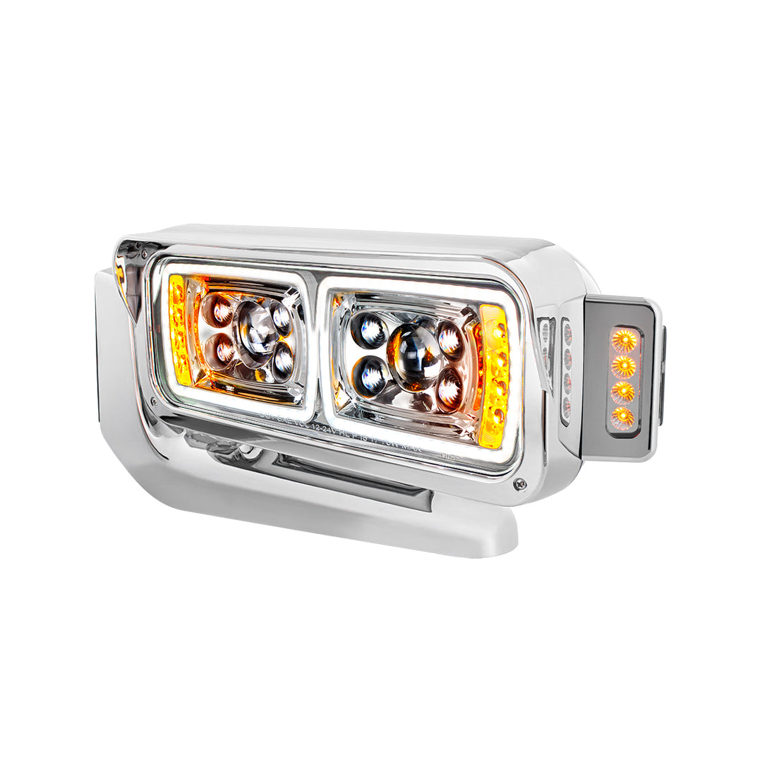 10 High Power LED "Chrome" Projection Headlight Assembly W/Mounting Arm &amp; Turn Signal Side Pod - Driver Side
