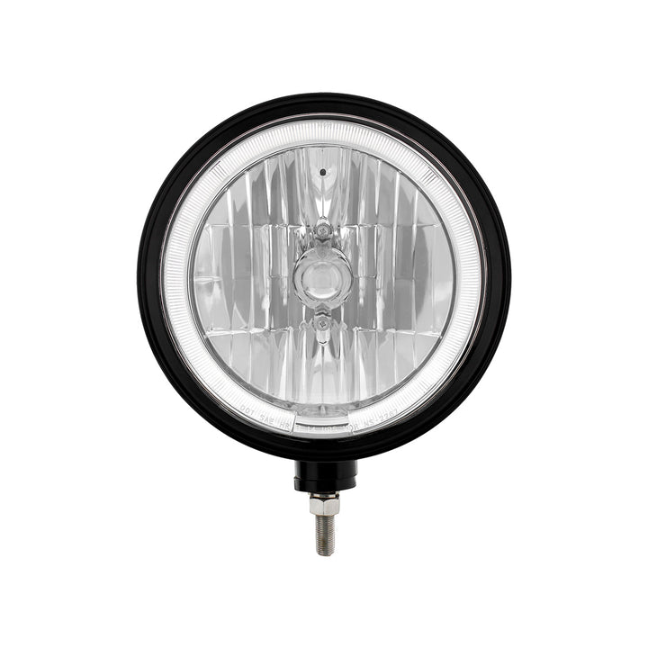 Black "Billet" Style Groove Headlight 9007 Bulb With White LED Halo Rim