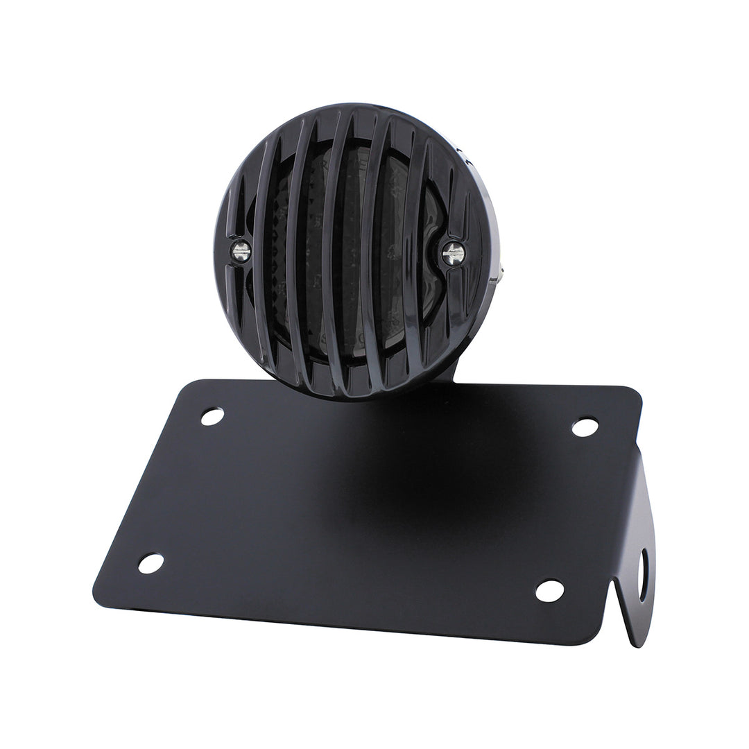 Motorcycle LED "Bobber" Style Horizontal Tail Light With Black Grille Bezel - Smoke Lens
