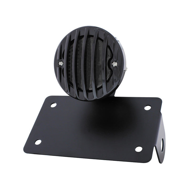 Motorcycle LED "Bobber" Style Horizontal Tail Light With Black Grille Bezel - Smoke Lens