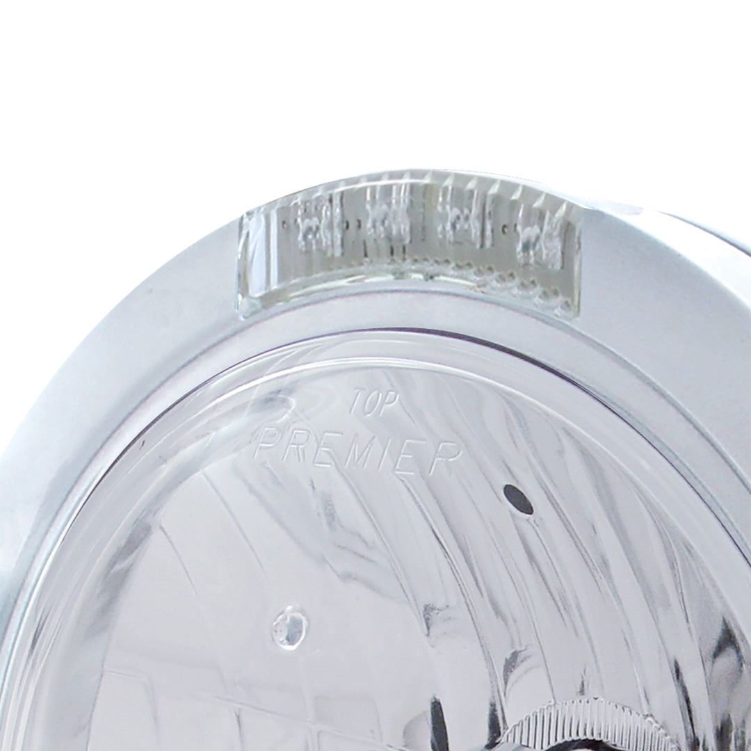 Stainless Steel Bullet Classic Headlight Crystal H4 Bulb &amp; LED Turn Signal - Clear Lens