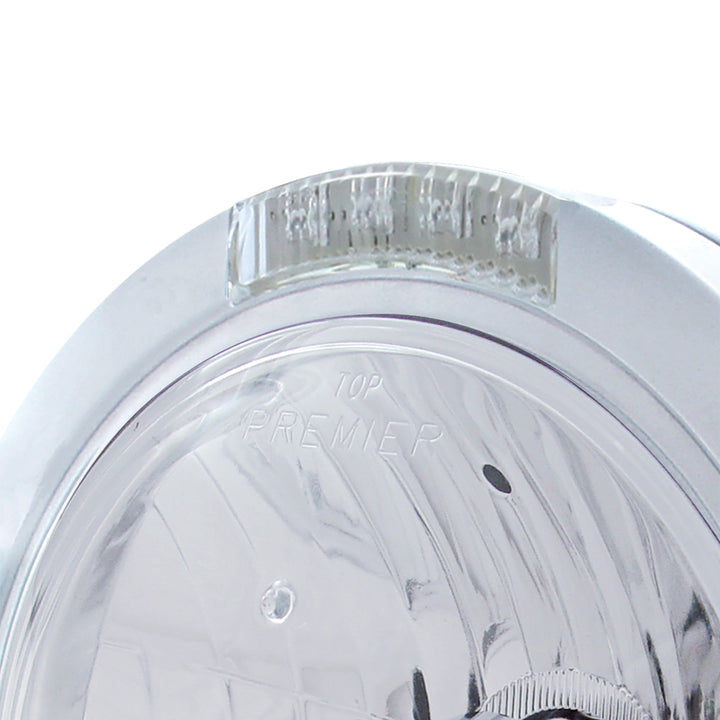 Stainless Steel Bullet Classic Headlight Crystal H4 Bulb &amp; LED Turn Signal - Clear Lens