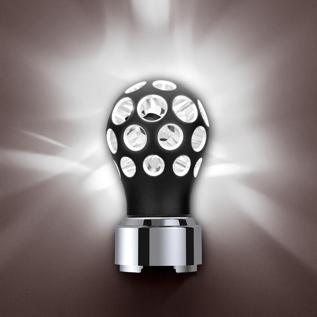 Thread-On Matte Black Phoenix Style Ball Gearshift Knob With LED 9/10 Speed Adapter - White LED
