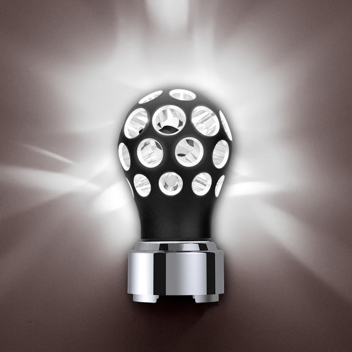 Thread-On Matte Black Phoenix Style Ball Gearshift Knob With LED 9/10 Speed Adapter - White LED