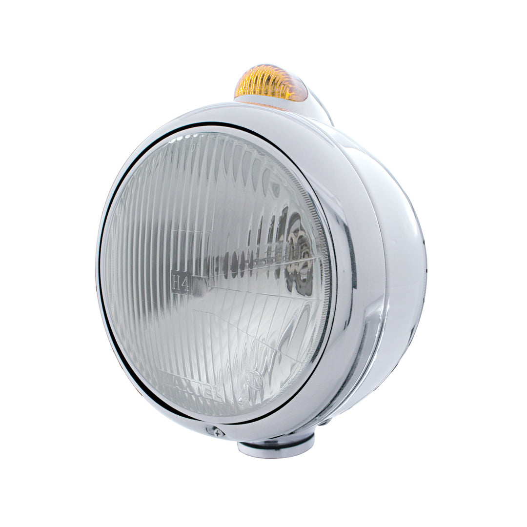 Chrome Guide 682-C Headlight H4 &amp; Dual Mode LED Signal - Amber Lens