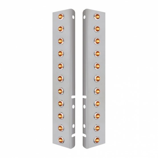 Stainless Steel Front Air Cleaner Bracket With 22 x 3 Amber LED 3/4" Mini Lights &amp; Stainless Steel Bezels For Peterbilt - Clear Lens