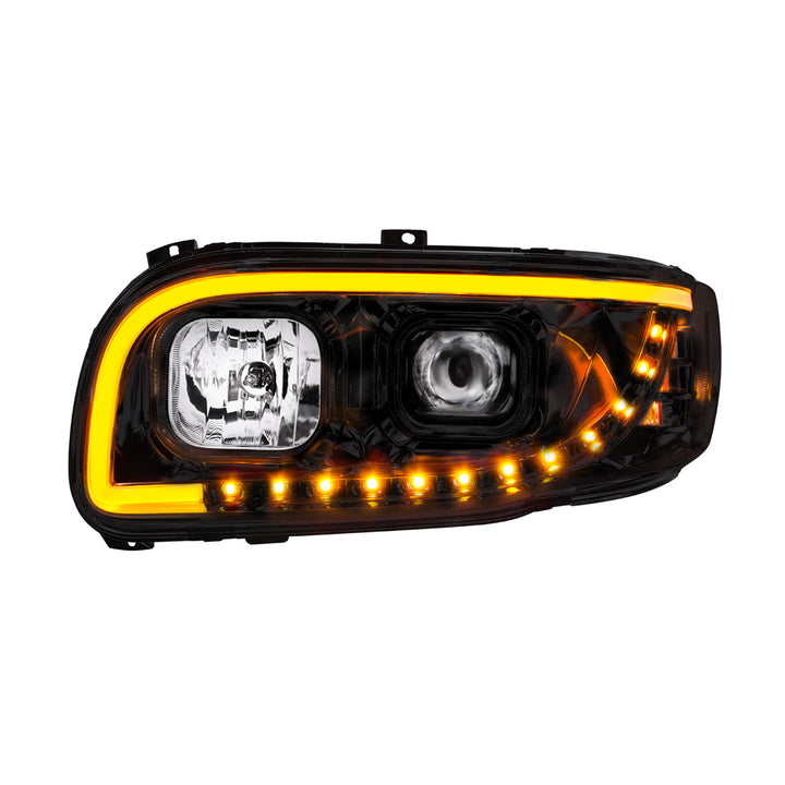 Blackout Projection Headlight With LED Turn Signal &amp; Light Bar For 2008-2024 Peterbilt 389 - Driver