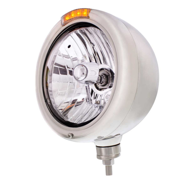 Stainless Steel Classic Headlight Crystal H4 Bulb &amp; LED Turn Signal - Clear Lens
