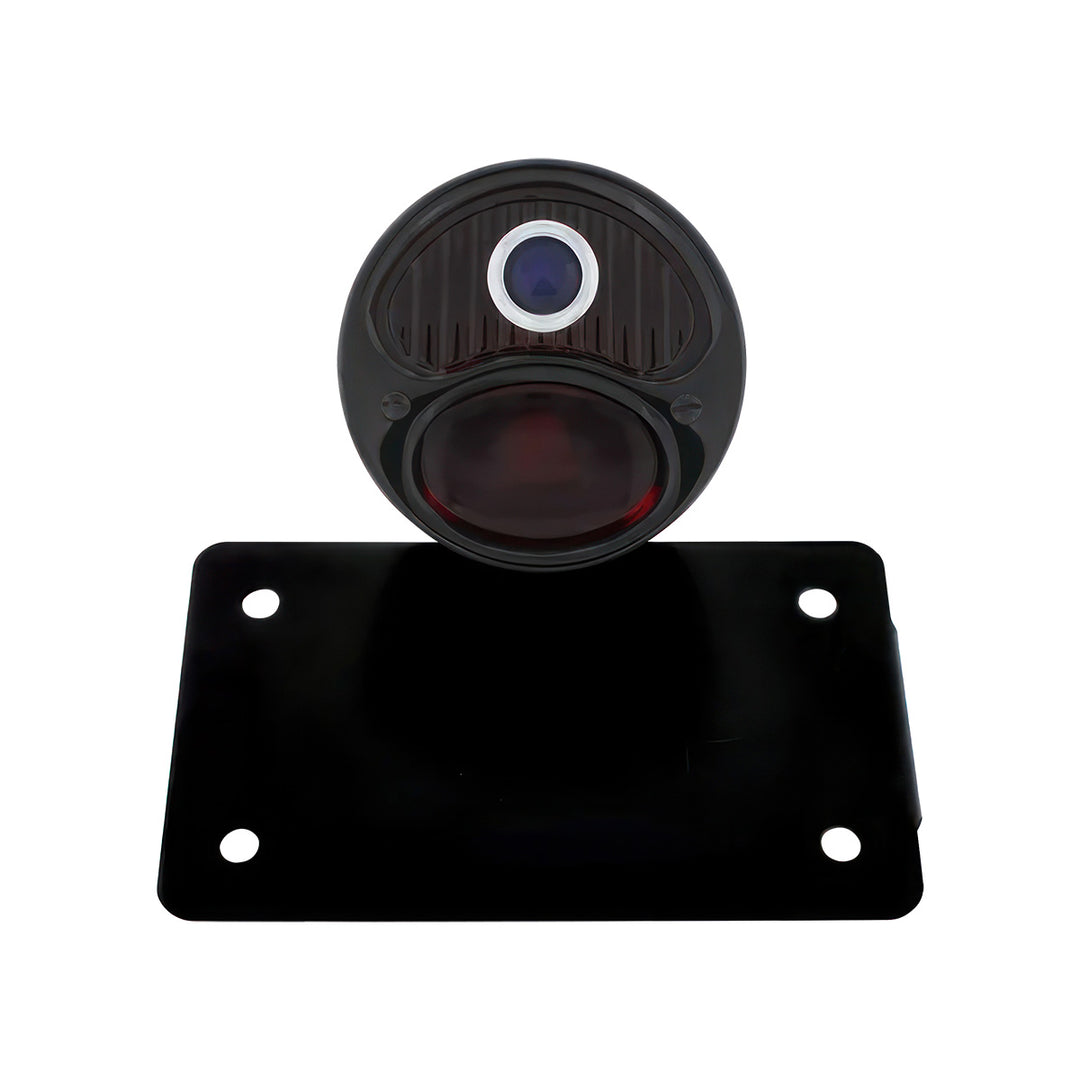 Black 1928 DUO Lamp &amp; Blue Dot Style Tail Light Assembly With Horizontal Mounting Bracket For Motorcycle