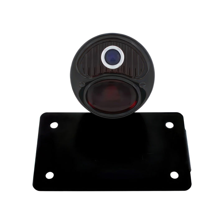 Black 1928 DUO Lamp &amp; Blue Dot Style Tail Light Assembly With Horizontal Mounting Bracket For Motorcycle