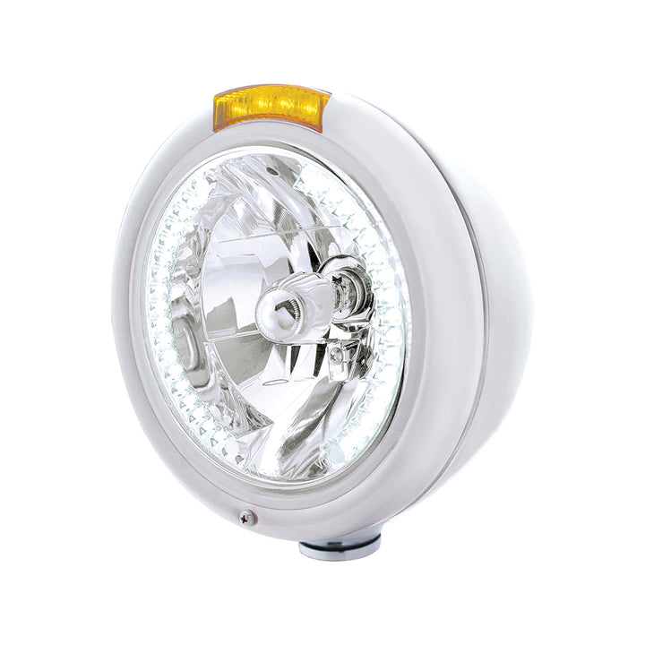 Chrome Classic Headlight H4 With 34 White LED &amp; Signal - Amber Lens