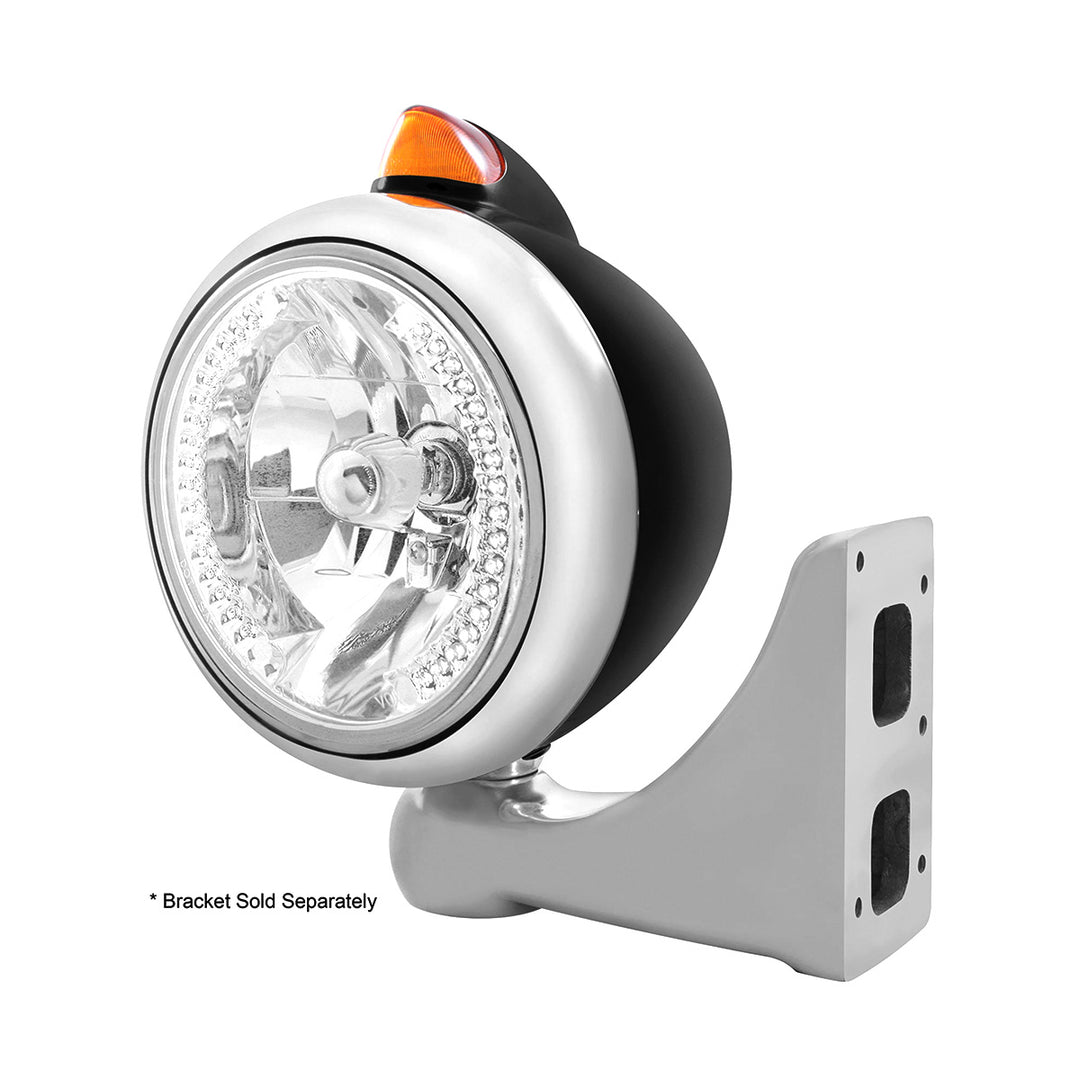 Black Guide 682-C Headlight H4 With White LED &amp; Original Style LED Signal - Amber Lens