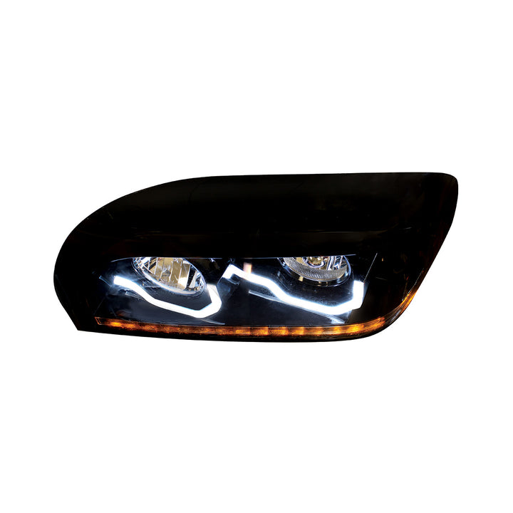 Blackout Headlight With LED Turn Signal &amp; Light Bar For 1996-2010 Freightliner Century - Driver