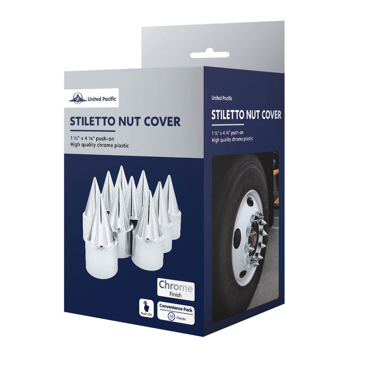 1-1/2" x 4-1/4" Chrome Plastic Stiletto Nut Covers - Push-On (10-Pack)