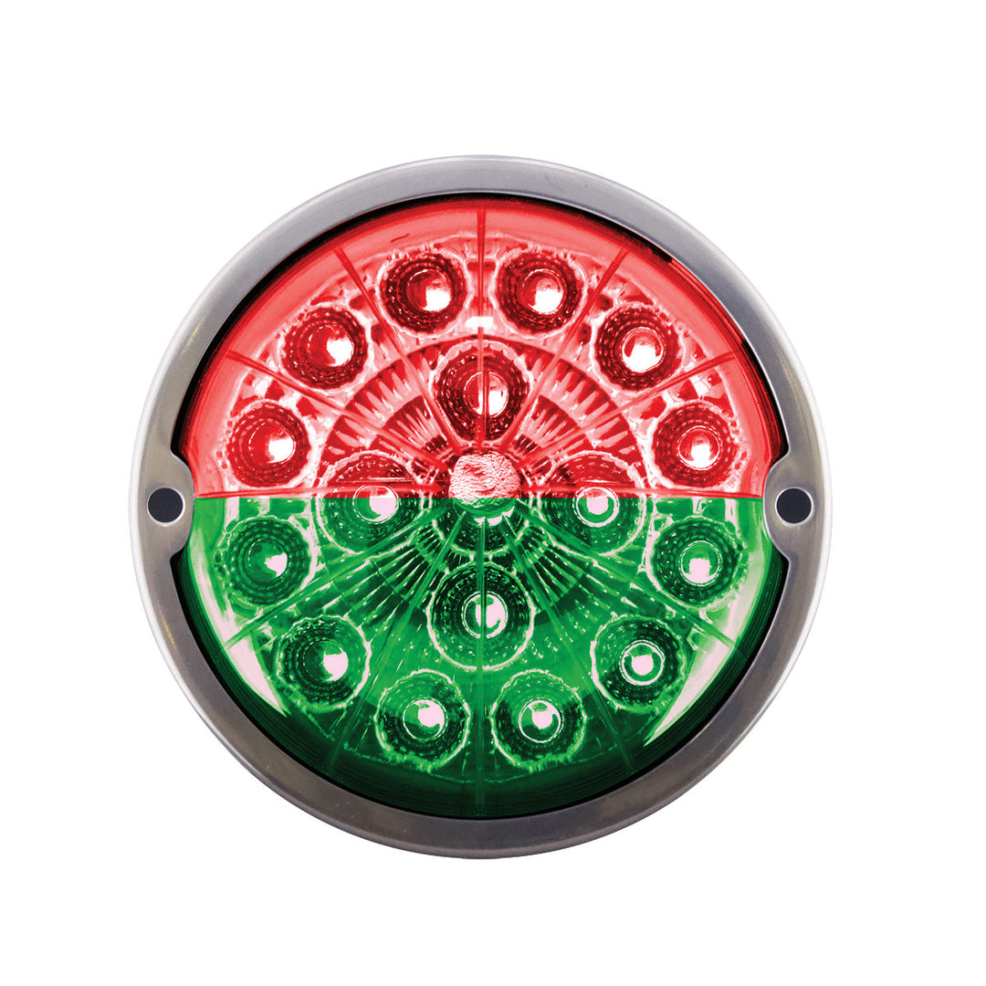 17 LED Watermelon Dual Function Double Fury Light Flush Mount Kit With Low Profile Stainless Steel Bezel - Red &amp; Green LED