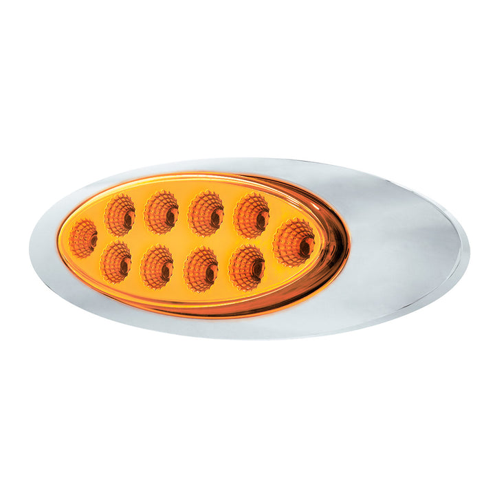 10 LED Oval Double Fury Light With Clear Lens &amp; Chrome Bezel (Clearance/Marker) - Amber &amp; Blue LED/Clear Lens