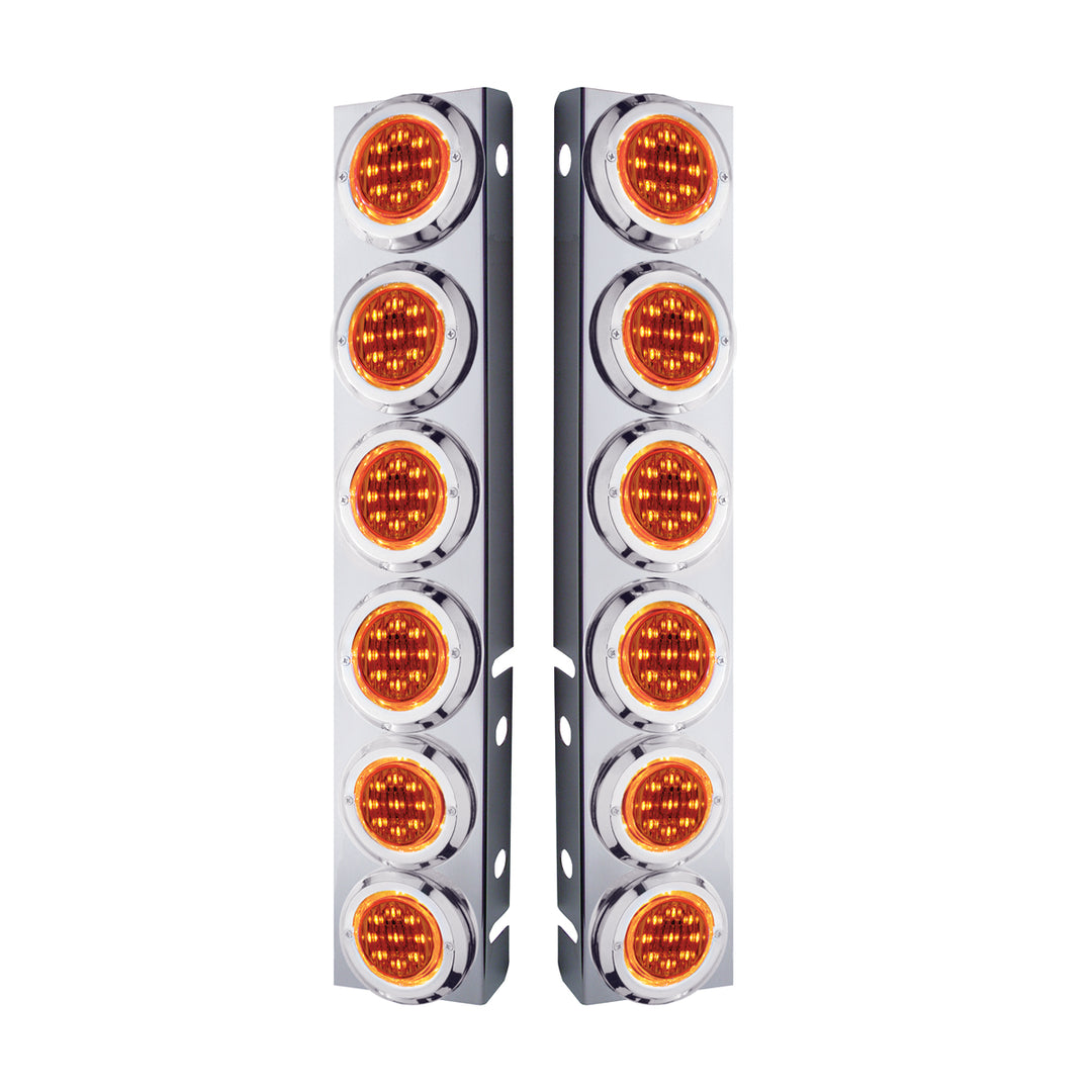 Stainless Steel Front Air Cleaner Bracket With 12 x 9 LED 2" Lights &amp; Bezels For Peterbilt - Amber LED &amp; Lens