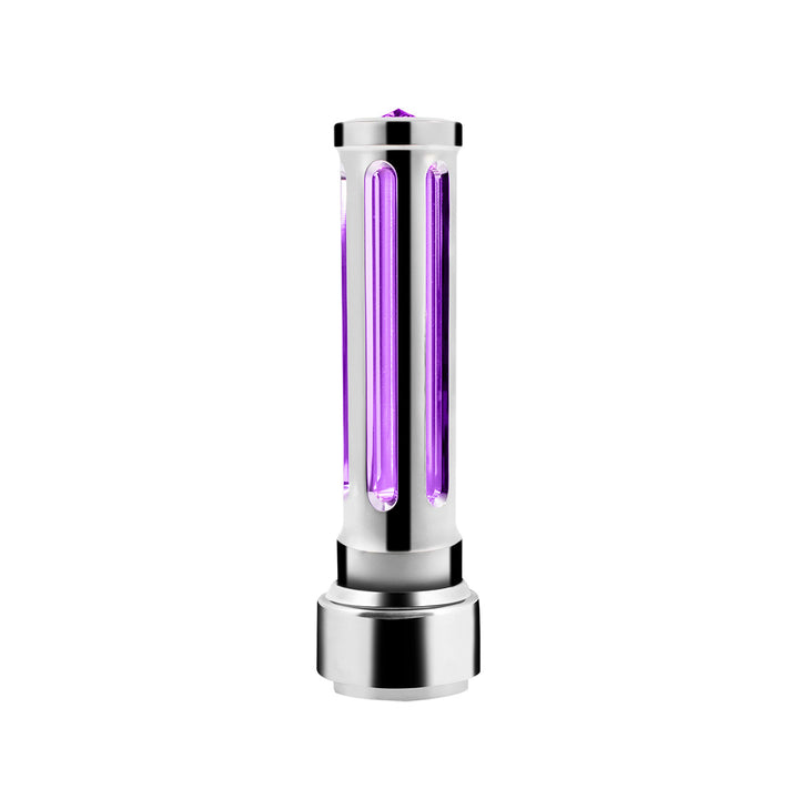 Thread-On Chrome Sonoma Style Gearshift Knob With LED 9/10 Speed Adapter - Purple Crystal/Purple LED