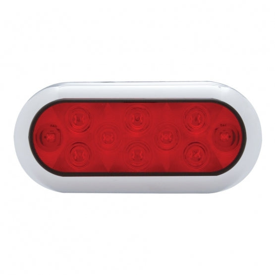 10 LED 6" Oval Flange Mount Light With Bezel (Stop, Turn &amp; Tail) - Red LED/Red Lens (Bulk)