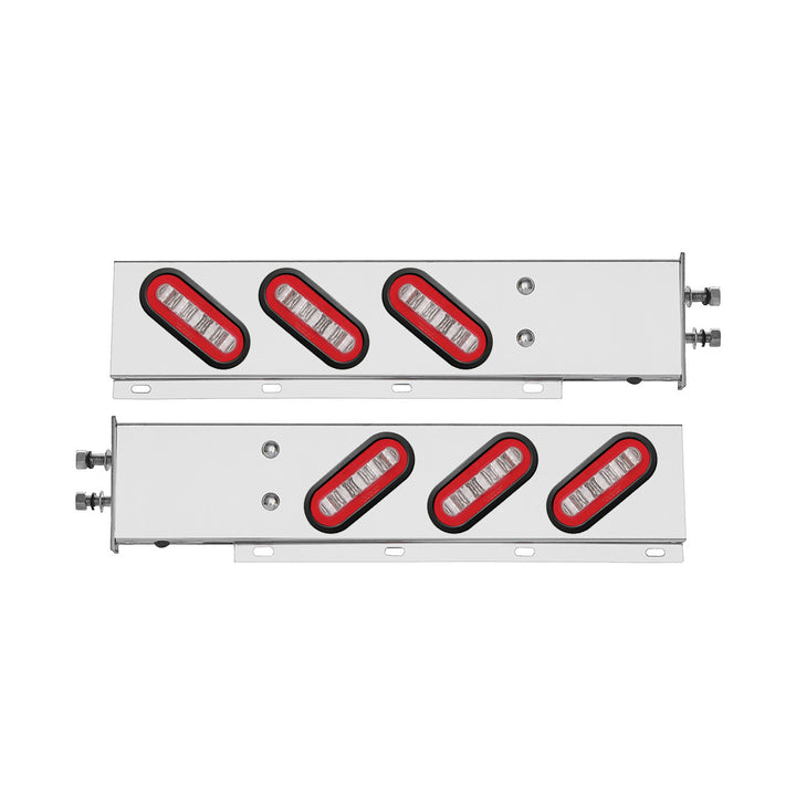 2-1/2" Bolt Pattern Stainless Steel Spring Loaded Bar With 6 x 22 Red LED 6" Oval GloLight &amp; Grommet - Clear Lens (Pair)