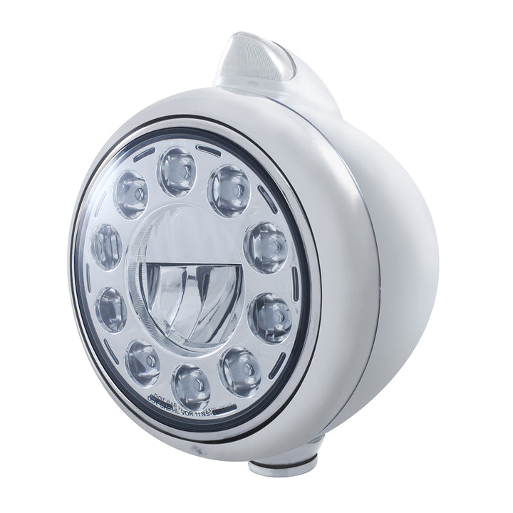 Stainless Steel Guide 682-C Headlight 11 LED Bulb &amp; Original Style LED Signal - Clear Lens
