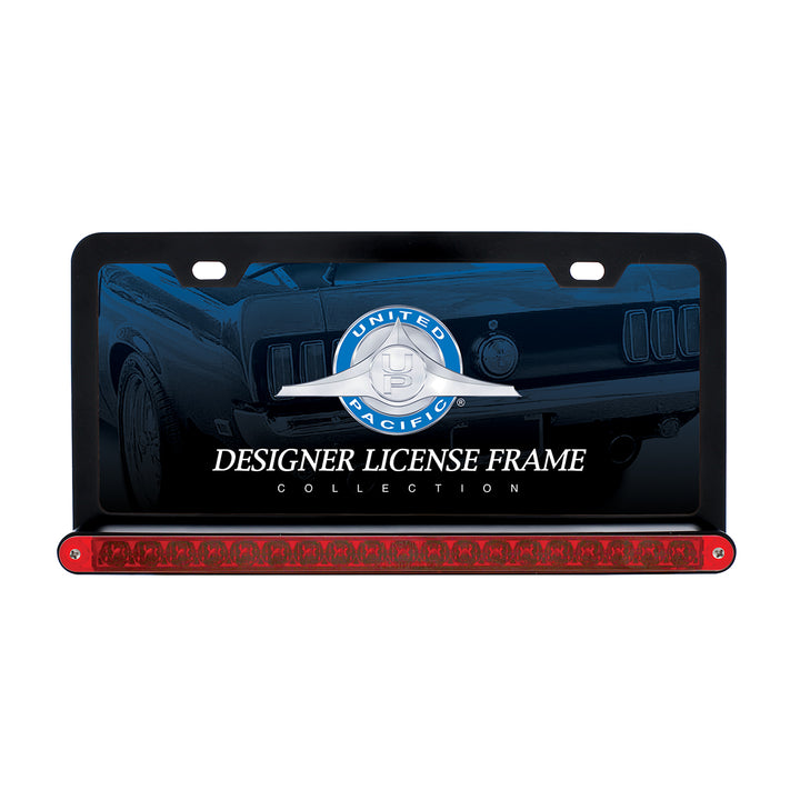 Black License Plate Frame With 19 LED 12" Reflector Light Bar - Red LED/Red Lens