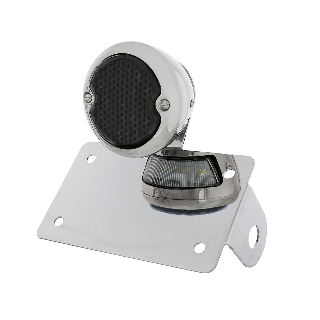 Chrome Horizontal Side Mount License Bracket For Motorcycle With 1933-36 Ford Style LED Tail Light
