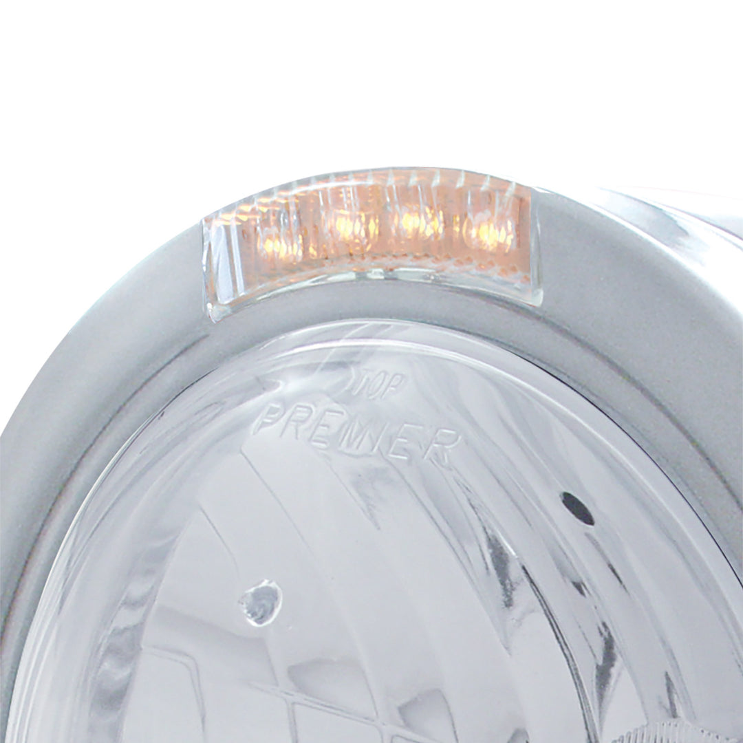 Stainless Steel Bullet Half Moon Headlight Crystal H4 Bulb &amp; LED Turn Signal - Clear Lens