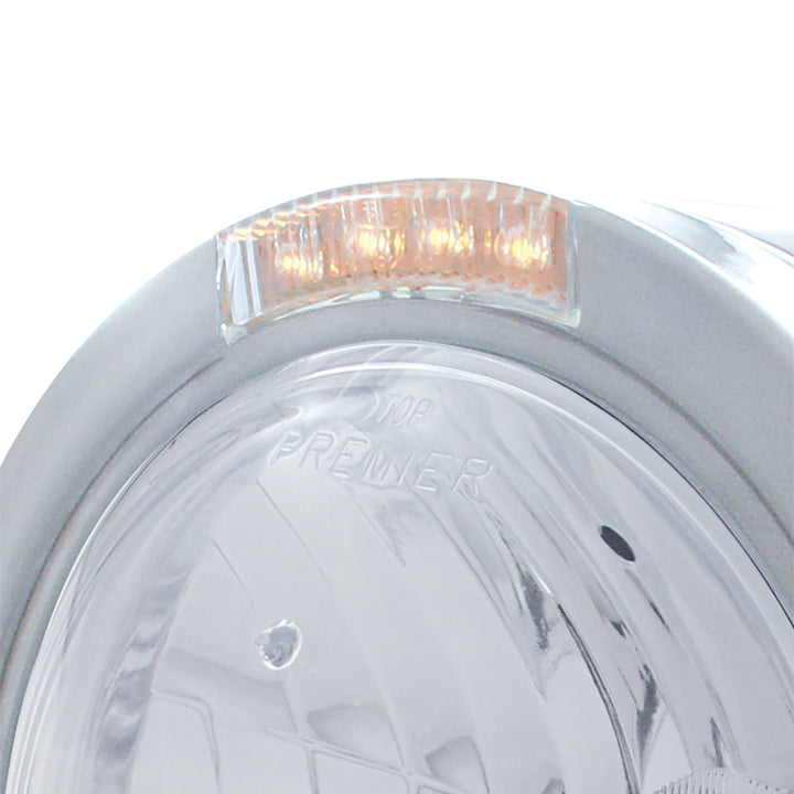 Stainless Steel Bullet Half Moon Headlight Crystal H4 Bulb &amp; LED Turn Signal - Clear Lens
