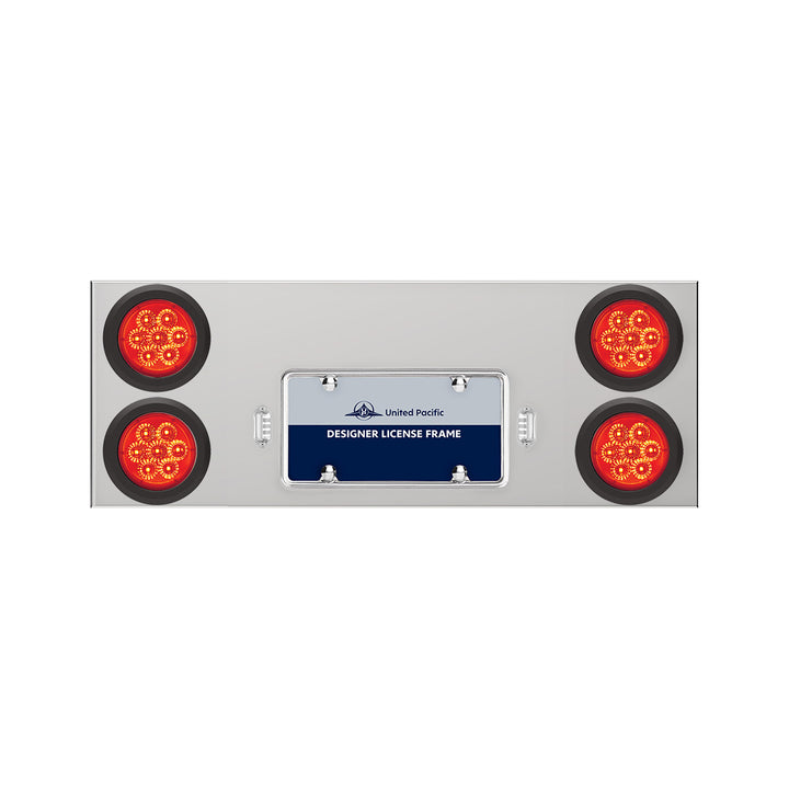 33-3/4" Stainless Rear Center Panel With Four 7 LED 4" Reflector Lights &amp; Grommets - Red LED/Red Lens