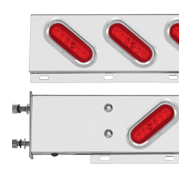 3-3/4" Bolt Pattern Stainless Steel Spring Loaded Bar With 6 x 22 Red LED 6" Oval GloLight &amp; Visor - Red Lens (Pair)