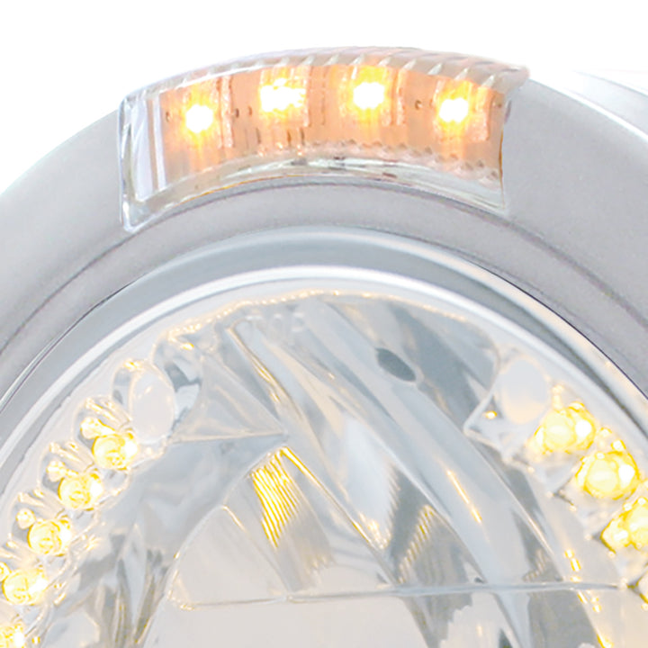 Stainless Steel Bullet Half Moon Headlight H4 With Amber LED &amp; Dual Mode LED Signal - Clear Lens